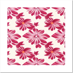 Pink and red floral pattern with light pale background Posters and Art